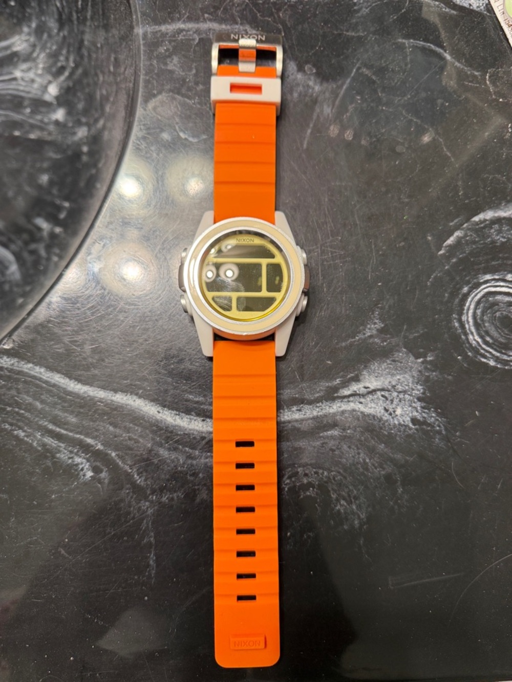 Nixon Orange Silicone Strap Digital Watch with Yellow Dial Accent